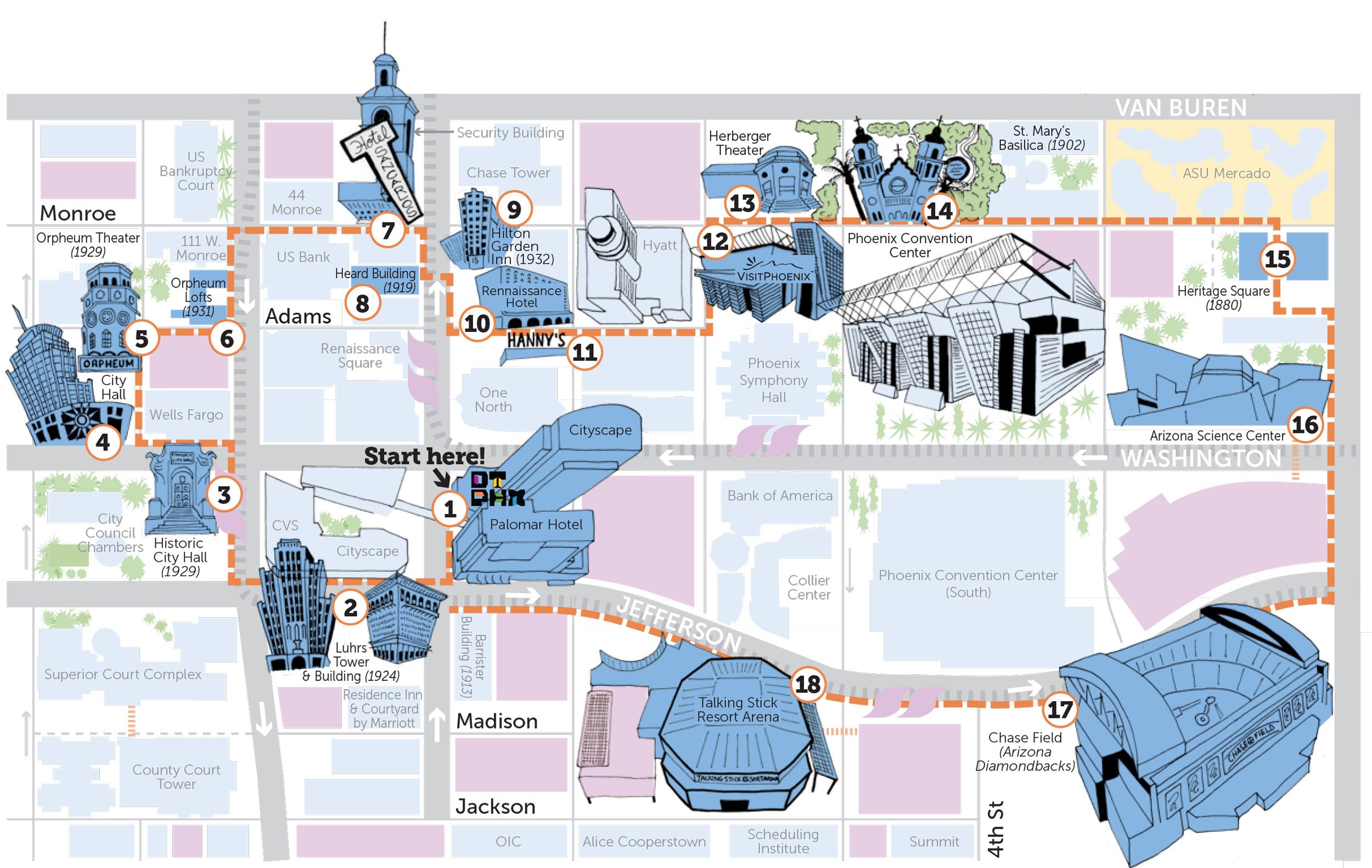 Downtown Phoenix Walking Tour Map